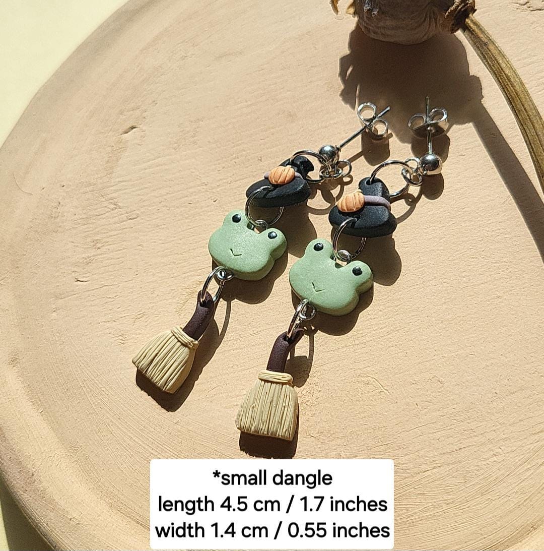Small Dangle Frog Witch Earrings - Cottagecore Jewelry - Halloween Jewellery