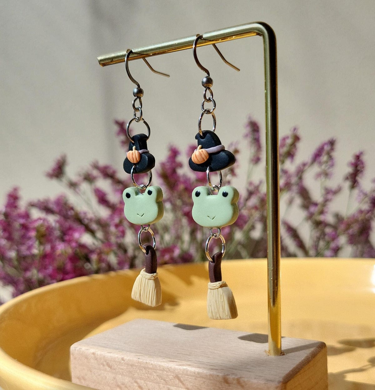 Small Dangle Frog Witch Earrings - Cottagecore Jewelry - Halloween Jewellery