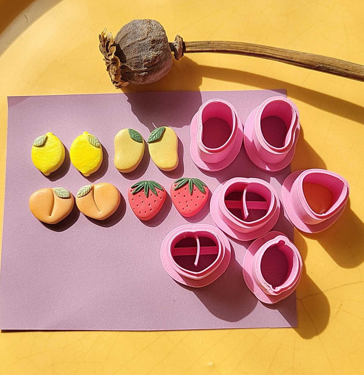 Cute Fruit Clay Cutter Set of 6 • Lemon • Peach • Strawberry • Mango • Sharp Clay Cutter • XS Small Big Polymer Clay Cutters