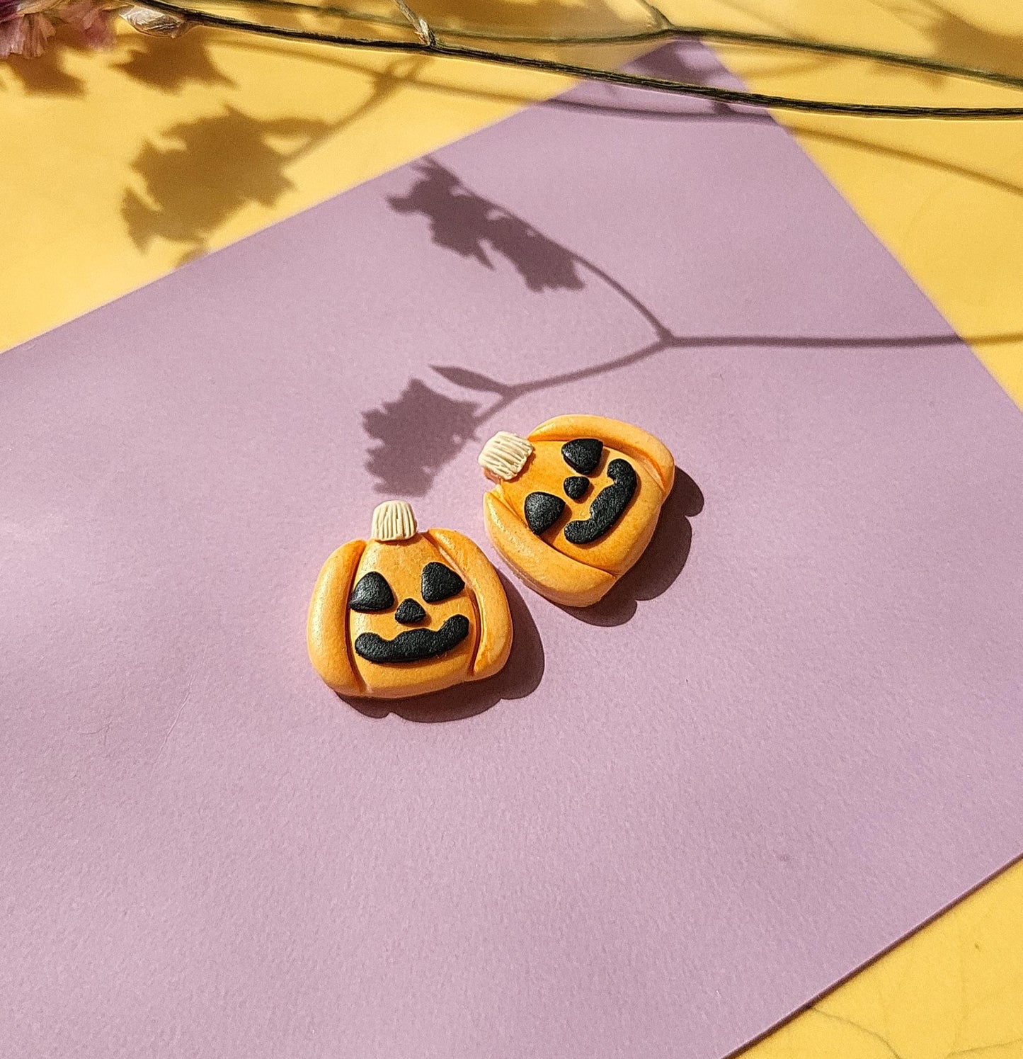 Jack o' Lantern Stud Earrings Spooky Halloween Pumpkin Earrings Cute Fun Gift For Her Fall Autumn Polymer Clay jewelry