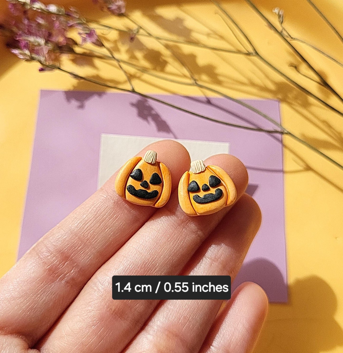 Jack o' Lantern Stud Earrings Spooky Halloween Pumpkin Earrings Cute Fun Gift For Her Fall Autumn Polymer Clay jewelry