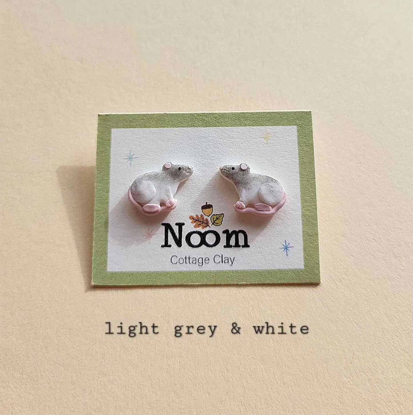 Light gray rat earrings - Cute rat gifts