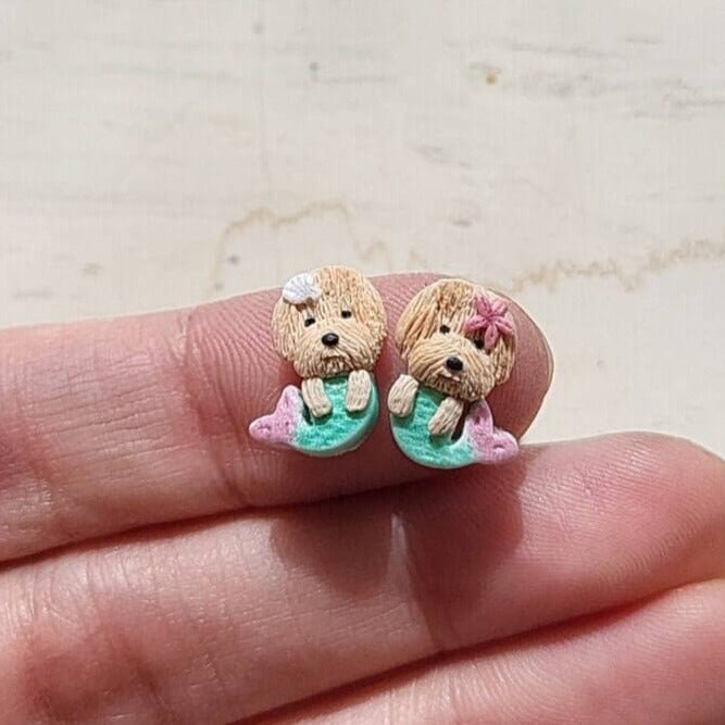 Custom mermaid dog earrings handmade