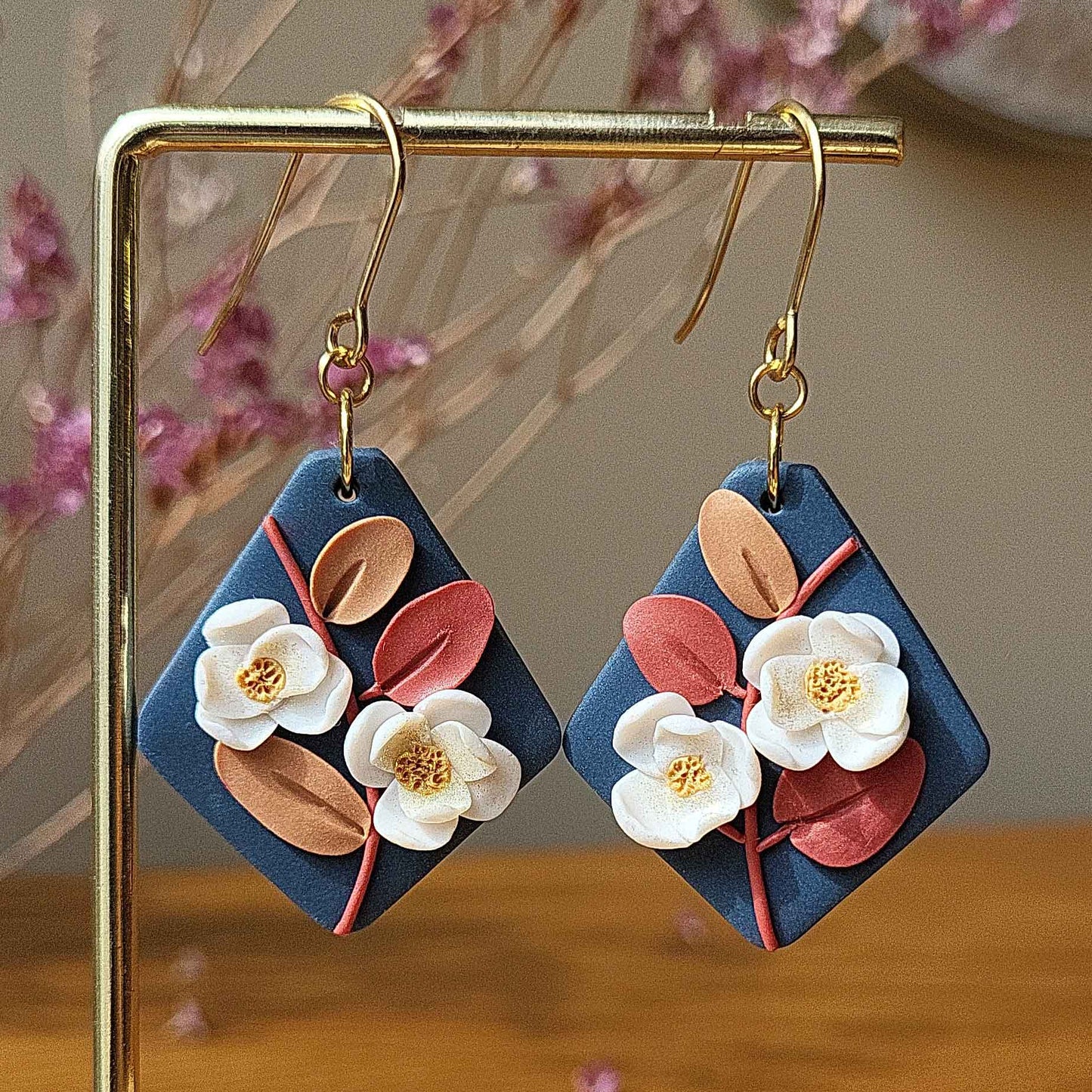 Autumn leaf and flower polymer clay earrings