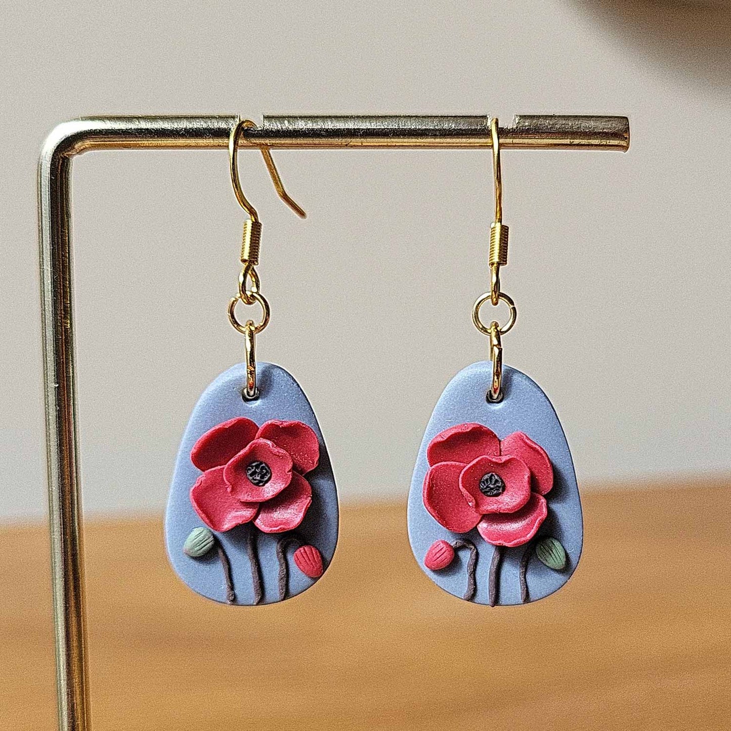 Poppy flower polymer clay earrings