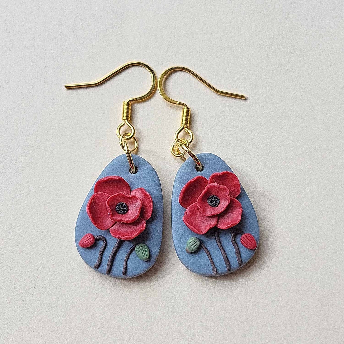Poppy flower clay earrings