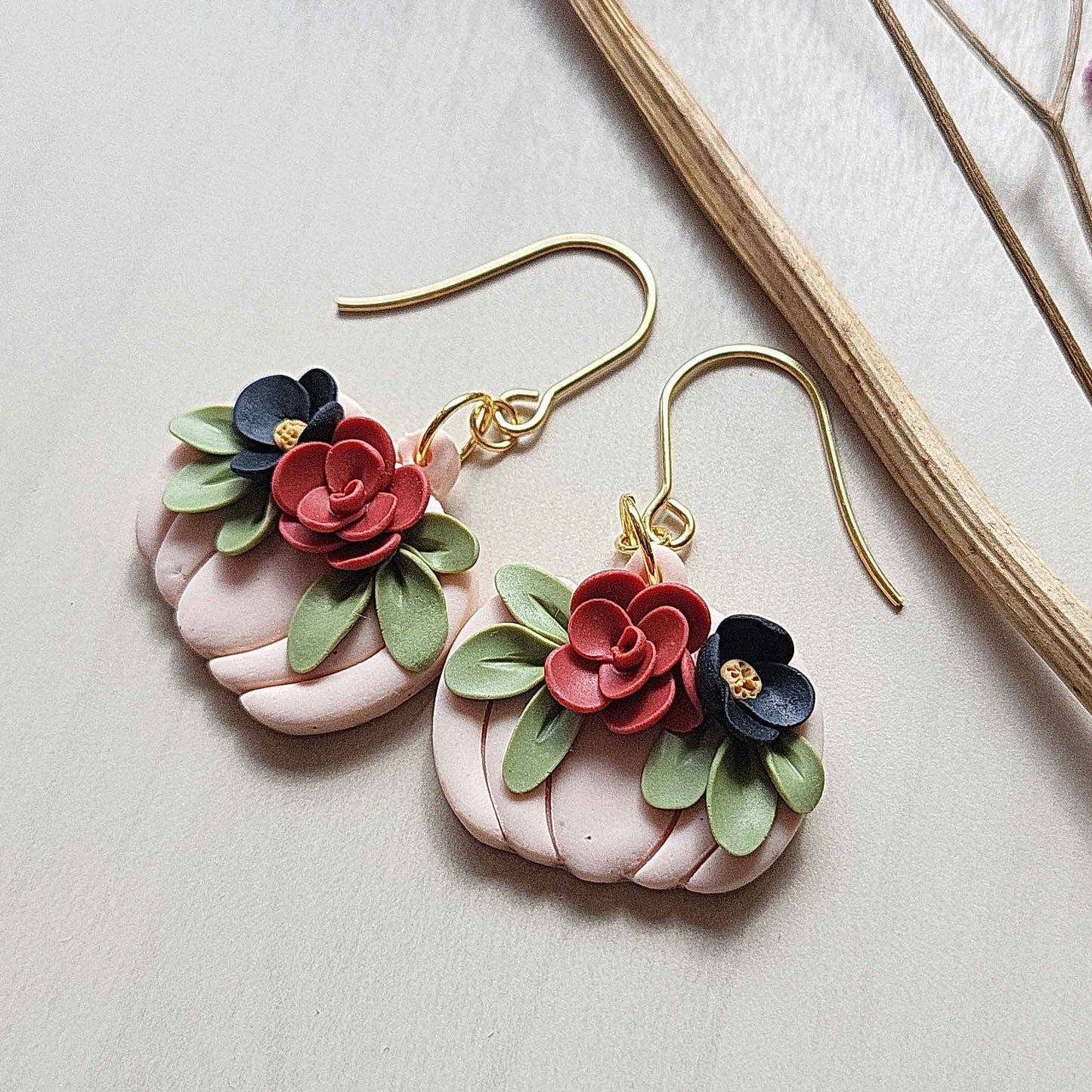 Pumpkin floral clay earrings
