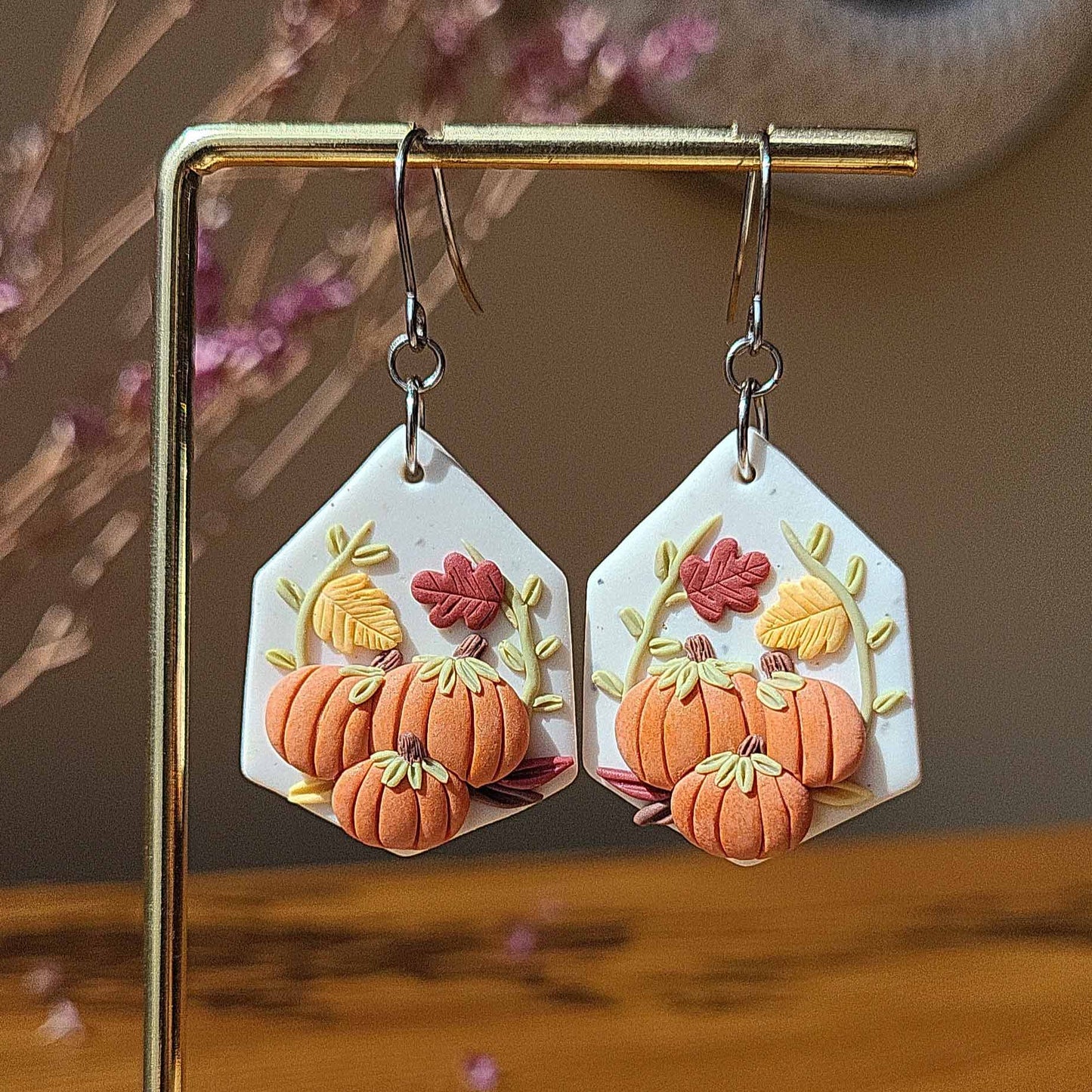Autumn pumpkin polymer clay earrings