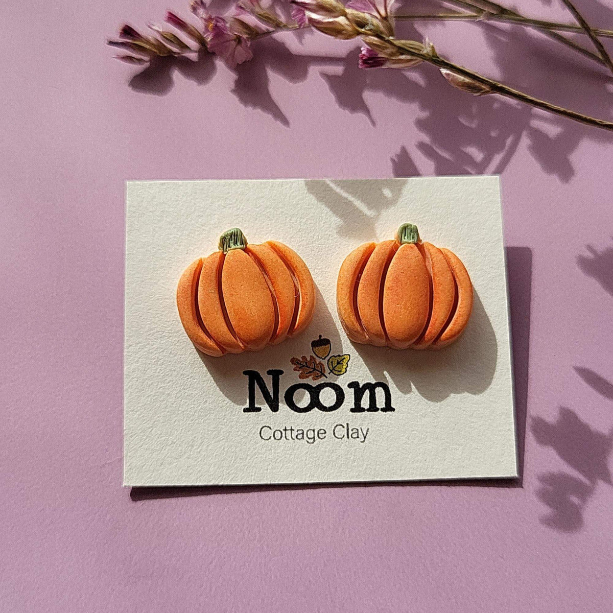 Handmade pumpkin stud earrings polymer clay