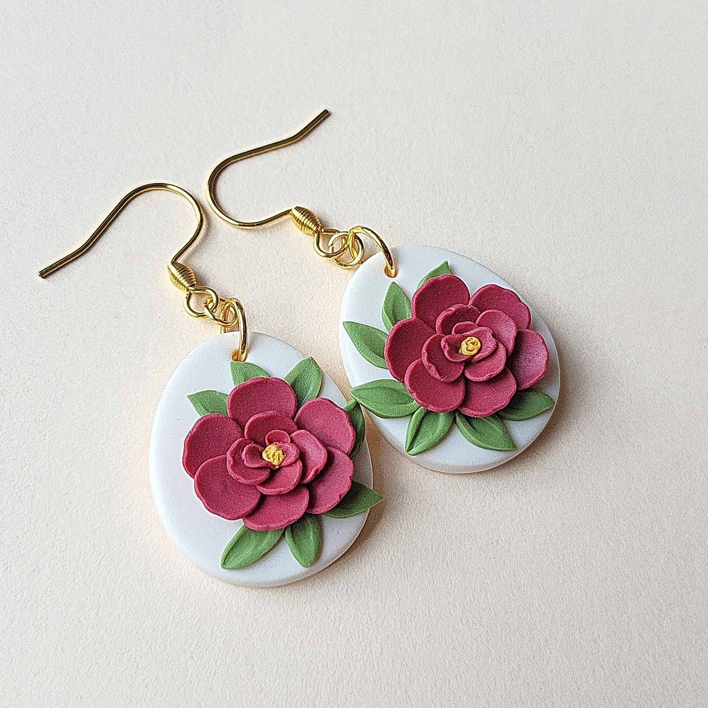 Red flower polymer clay earrings