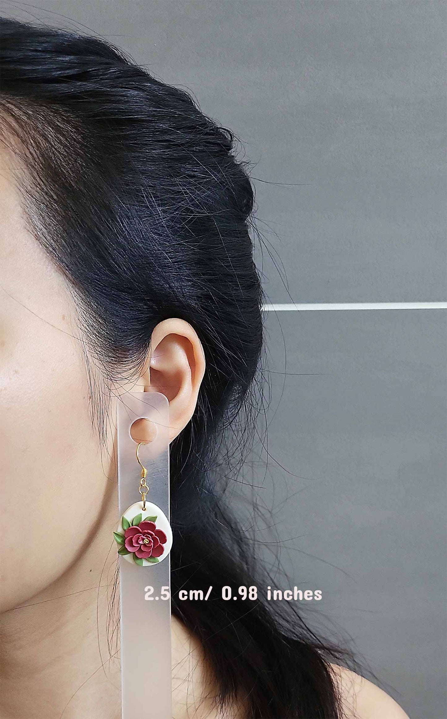 Red flower polymer clay earrings dangle