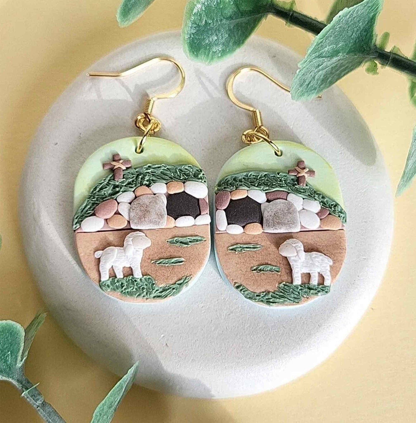 Resurrection of Jesus earrings, handmade polymer clay earrings for women