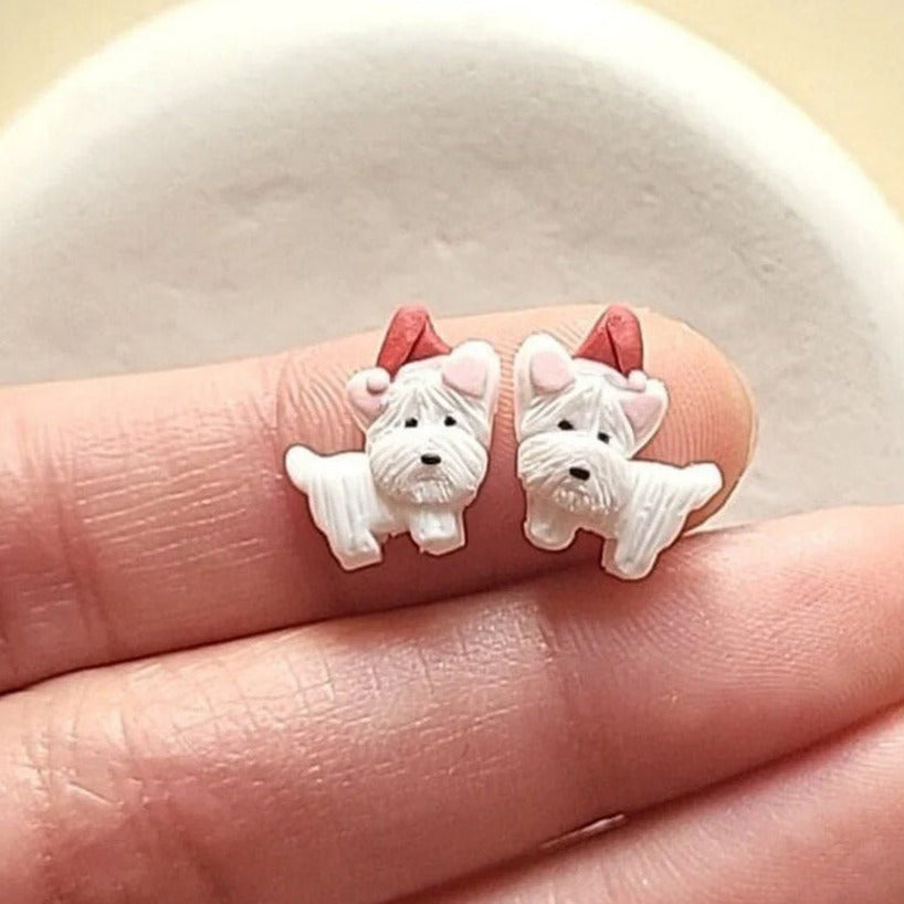 Cute Westie Santa stud earrings