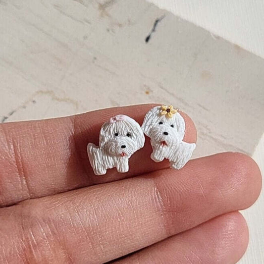 Cute Shih Tzu stud earrings handmade
