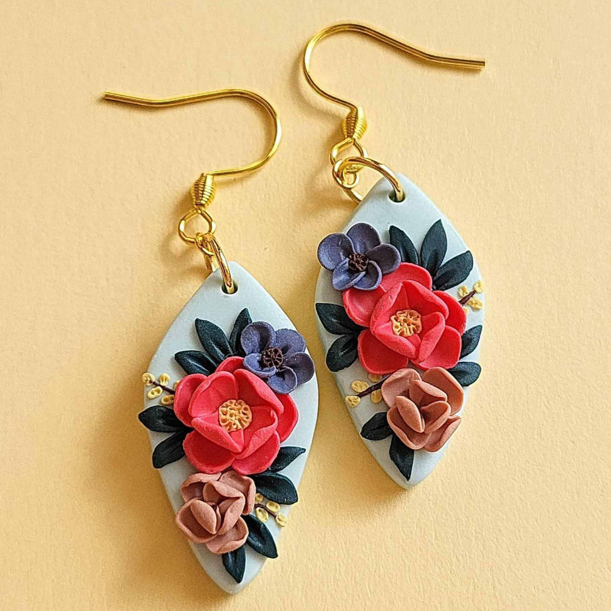 Polymer clay spring flower earrings handmade