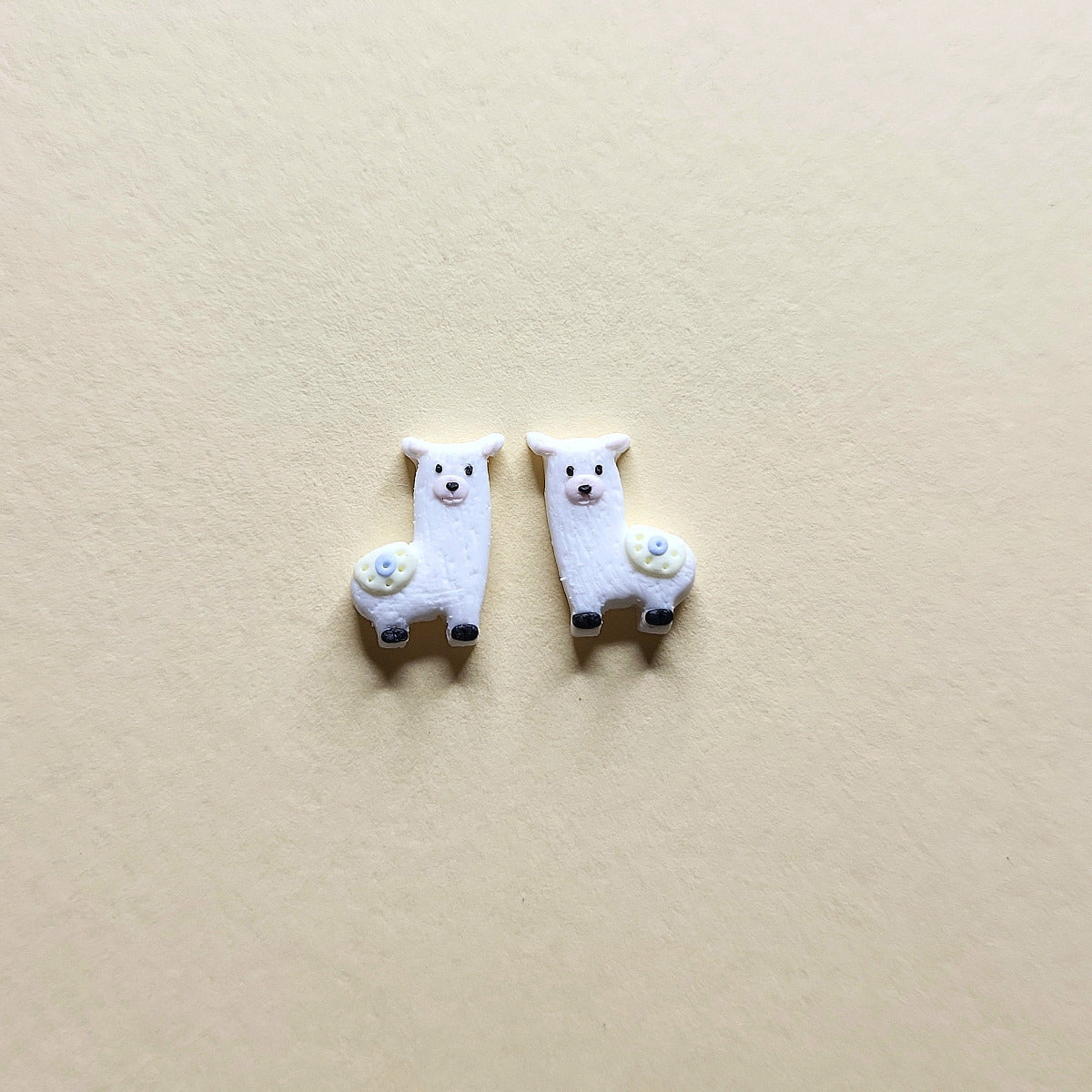 Handmade tiny llama stud earrings for girls