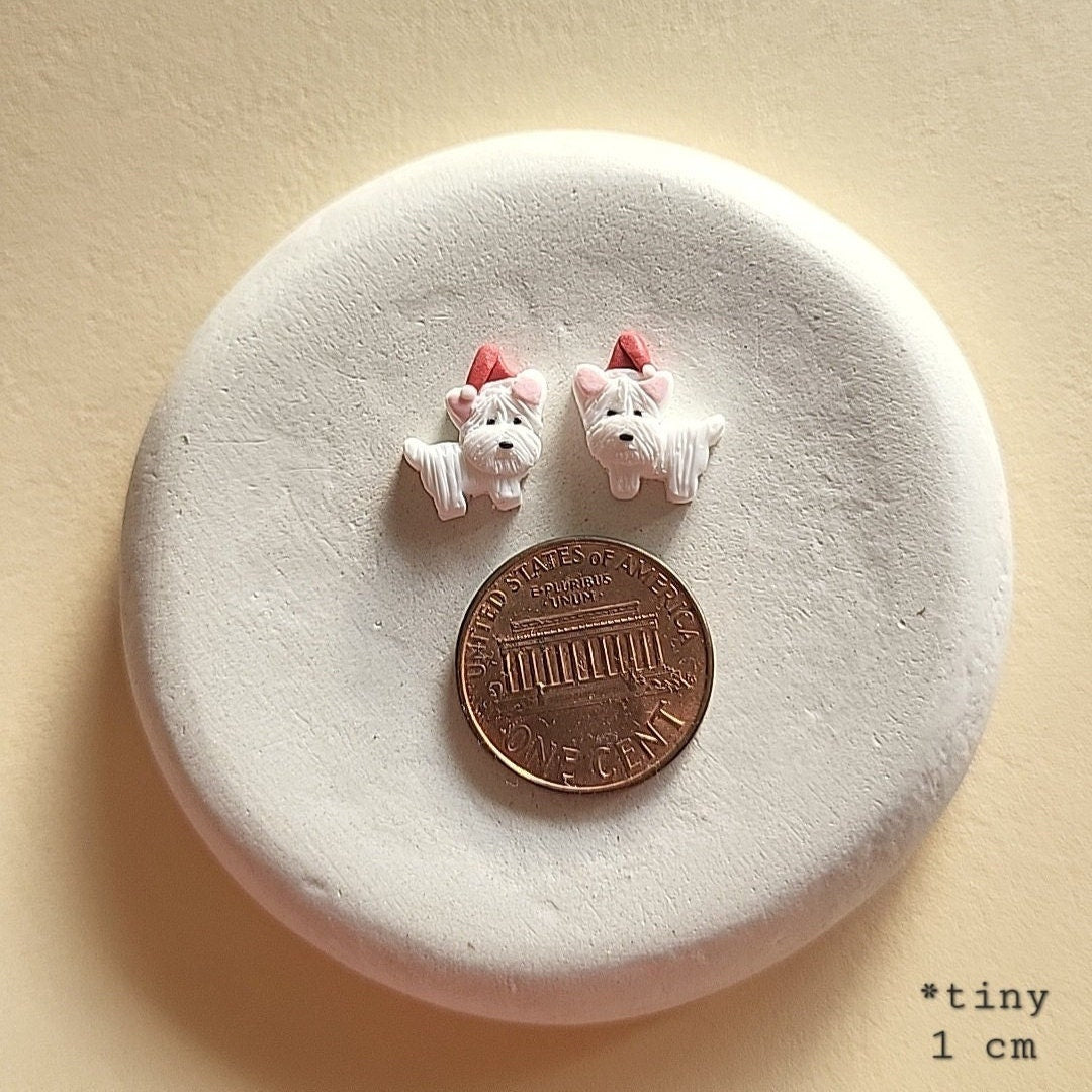 Tiny Christmas Westie dog earrings