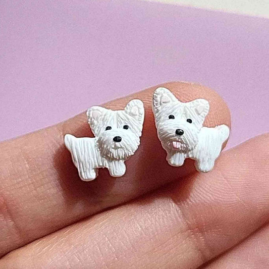 Cute tiny Westie stud earrings, unique dog lover gifts