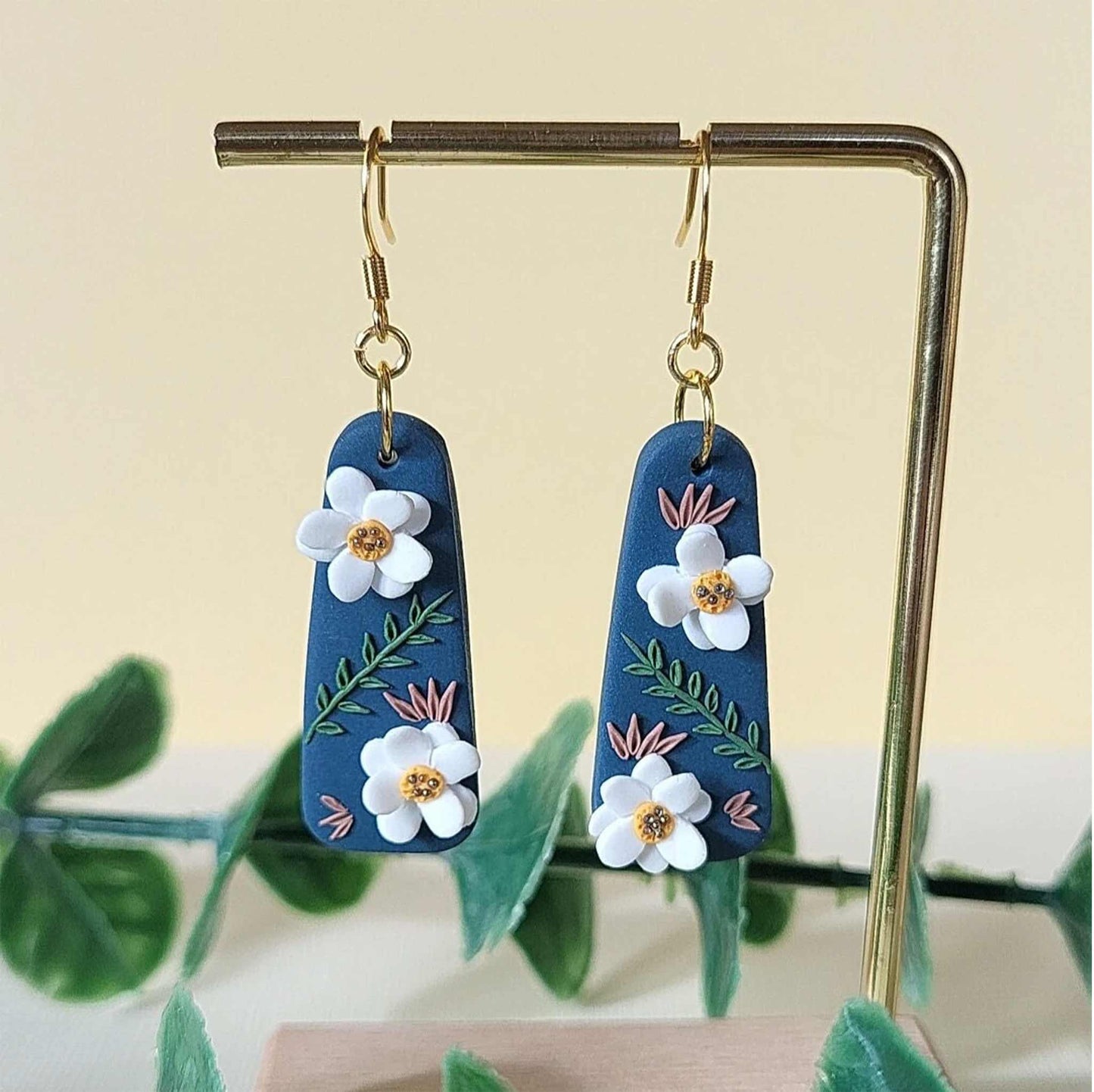 White fairy flower polymer clay earrings