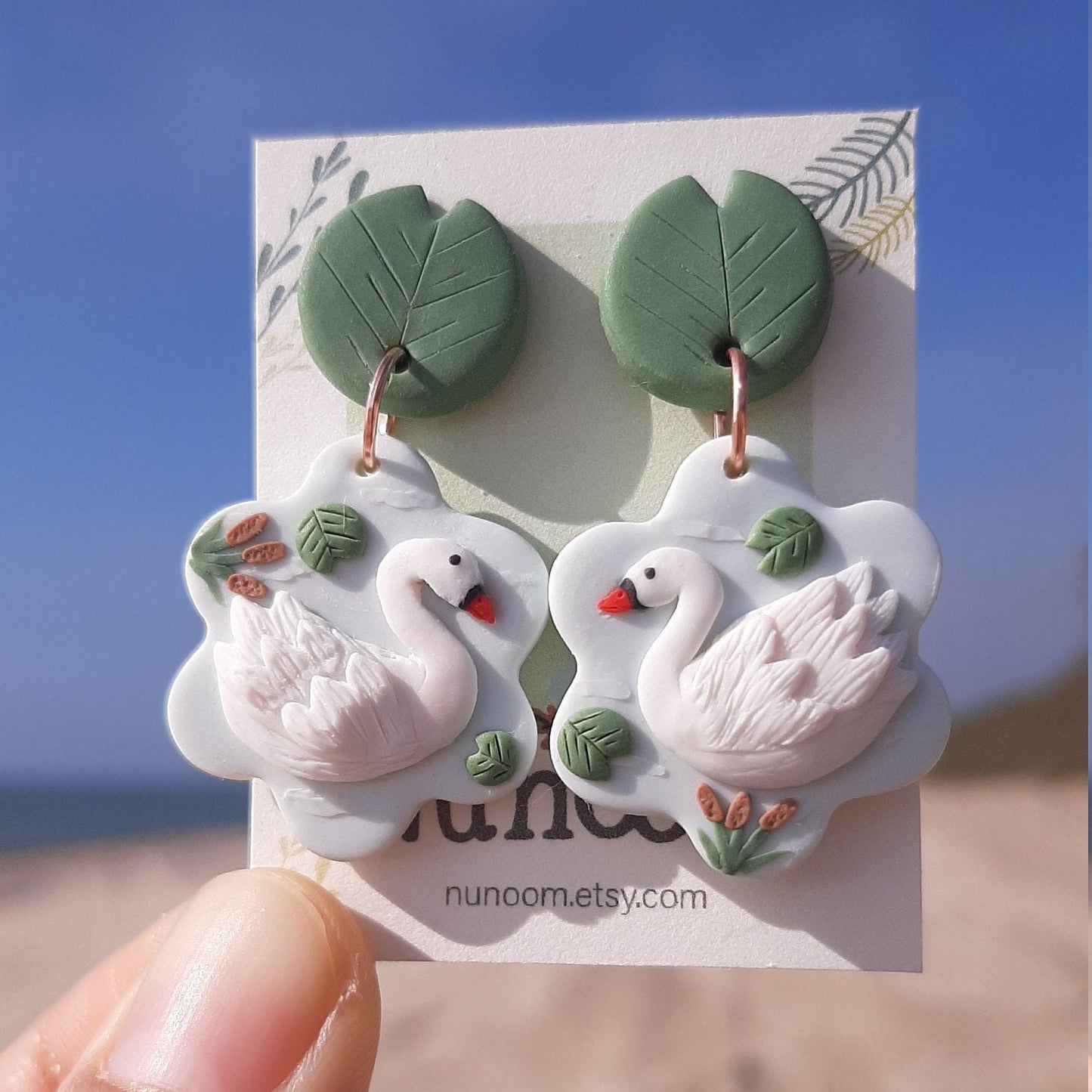 Handmade white swan earrings