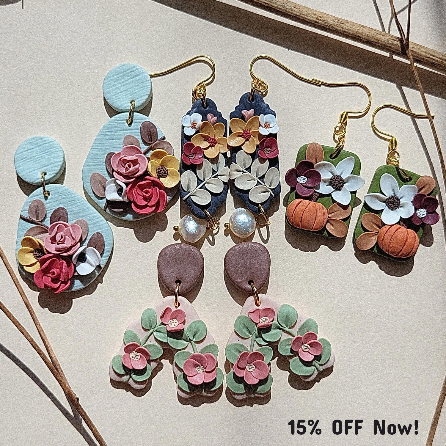 Handmade flower polymer clay earrings