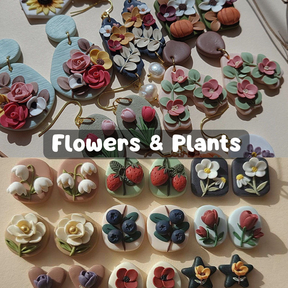 Handmade polymer clay flower earrings and plant earrings