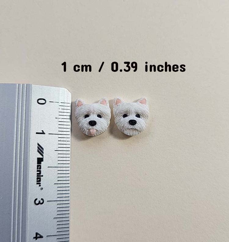 Handmade Westie dog stud earrings, polymer clay dog jewelry gift – Rankų darbo smeigiami auskarai su Vakarų Highland baltoji terjeras