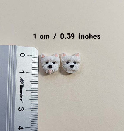 Handmade Westie dog stud earrings, polymer clay dog jewelry gift – Rankų darbo smeigiami auskarai su Vakarų Highland baltoji terjeras