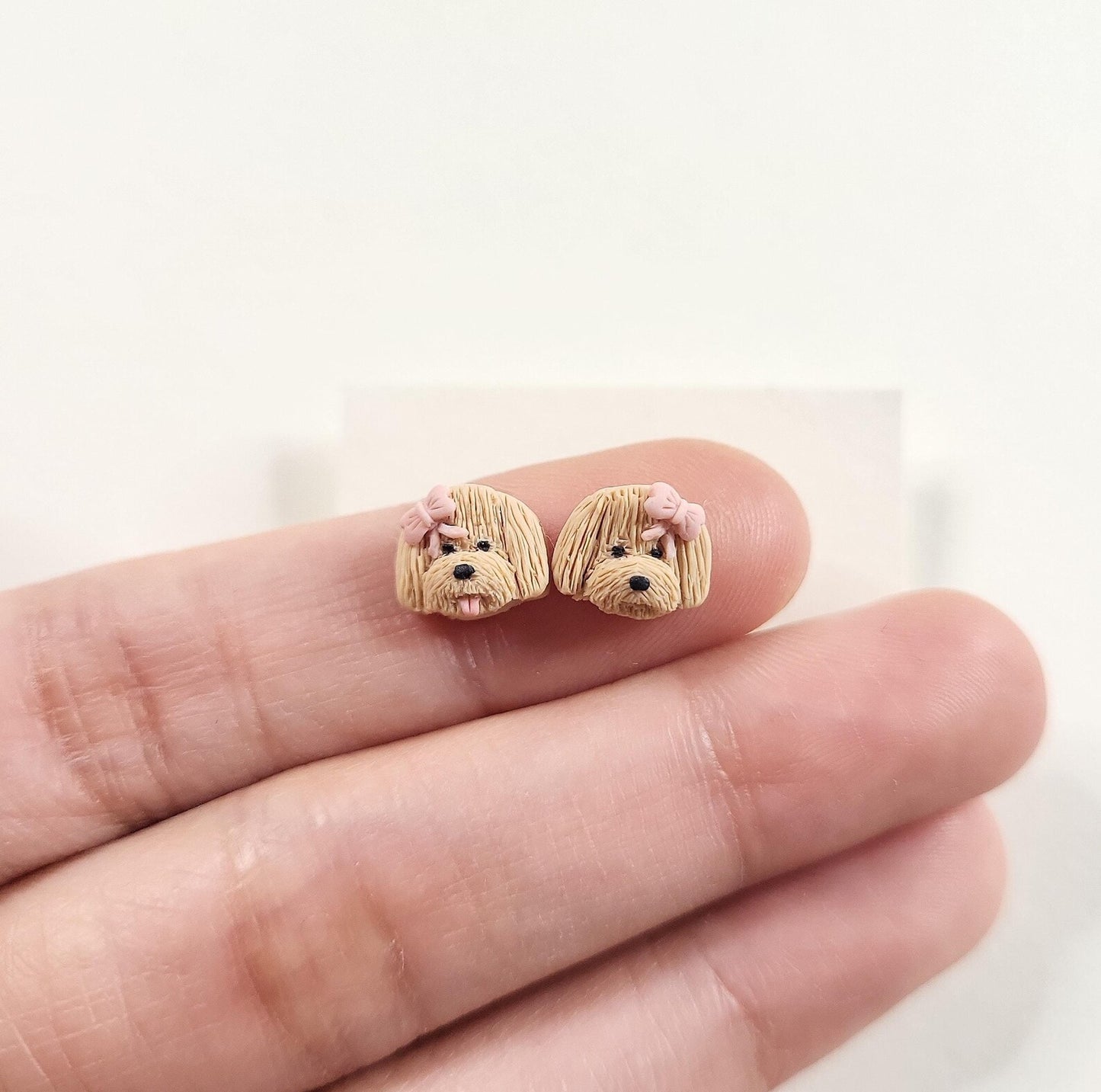 Tiny Maltipoo stud earrings. Cute Maltipoo lover gifts for her