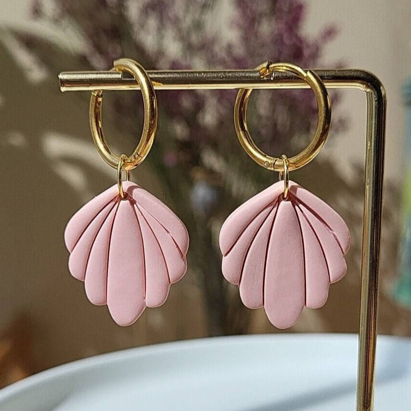 Minimalist polymer clay pink leaf earrings 