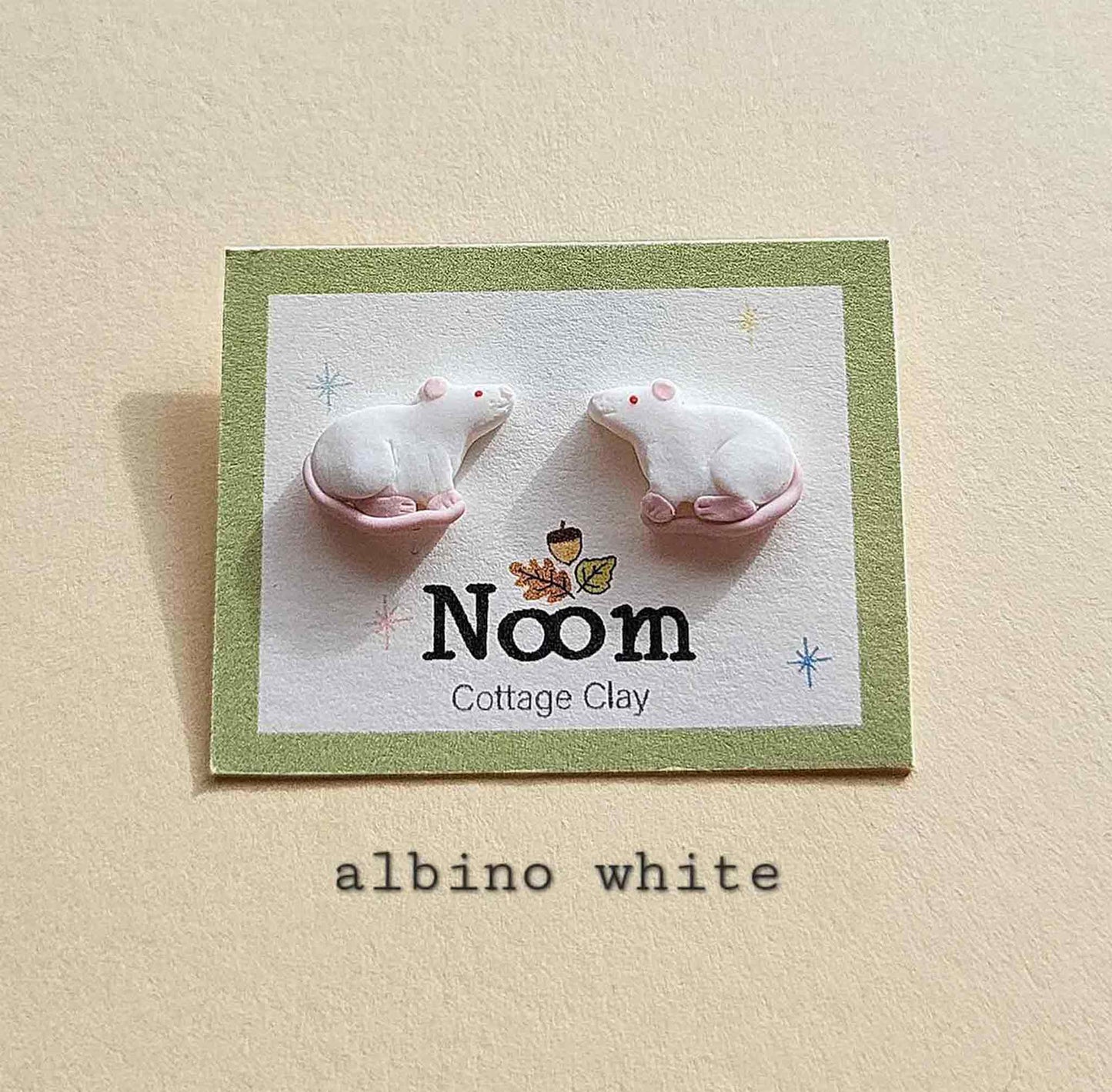 Albino white rat earrings - cute rat jewelry