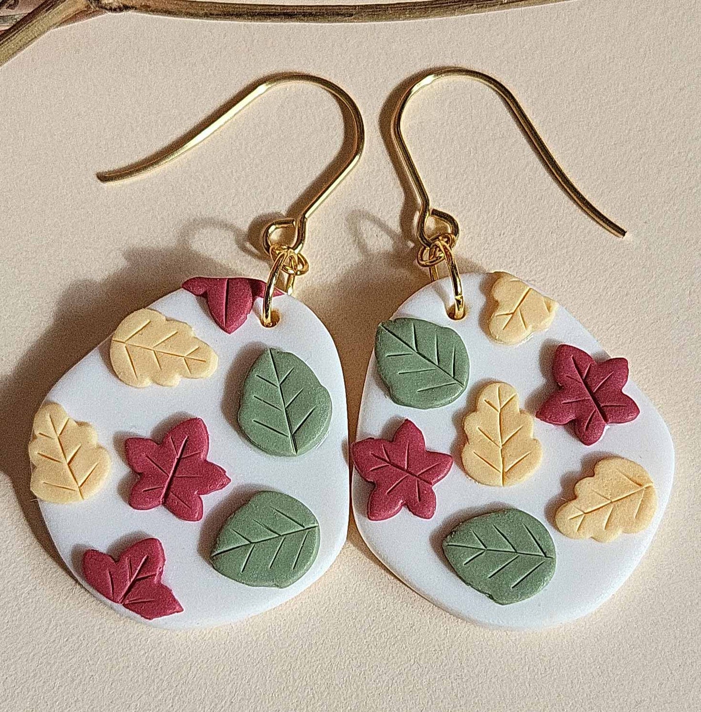 Cute autumn colorful leaf polymer clay earrings