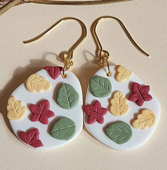 Cute autumn colorful leaf polymer clay earrings