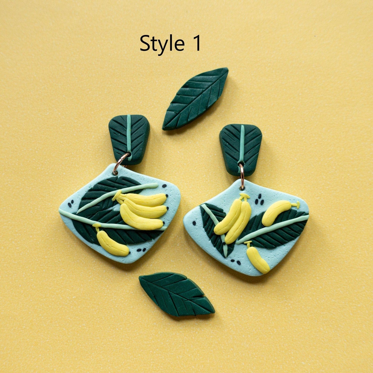 Handmade polymer clay banana leaf earrings