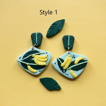 Handmade polymer clay banana leaf earrings