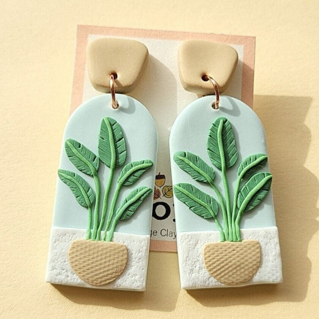 Polymer clay banana tree earrings