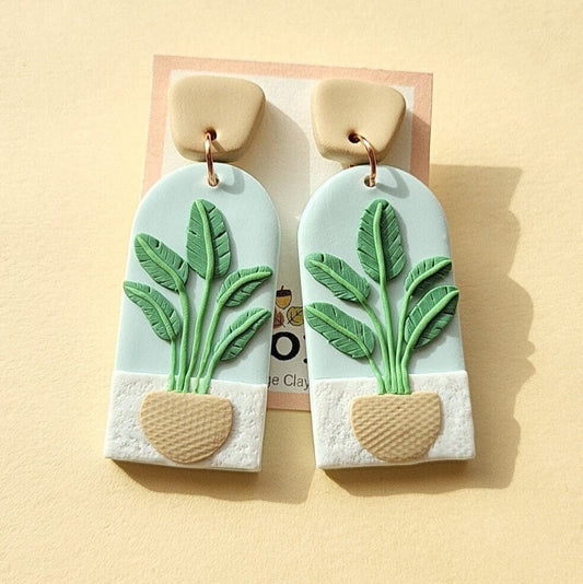 Polymer clay banana tree earrings