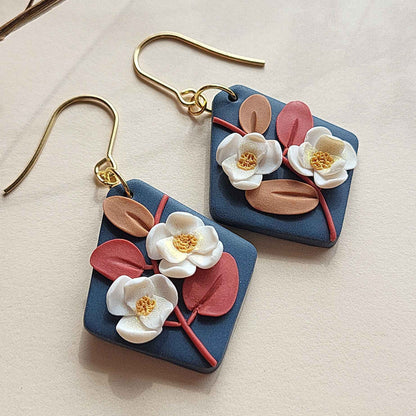 Dainty fall leaf and flower polymer clay earrings