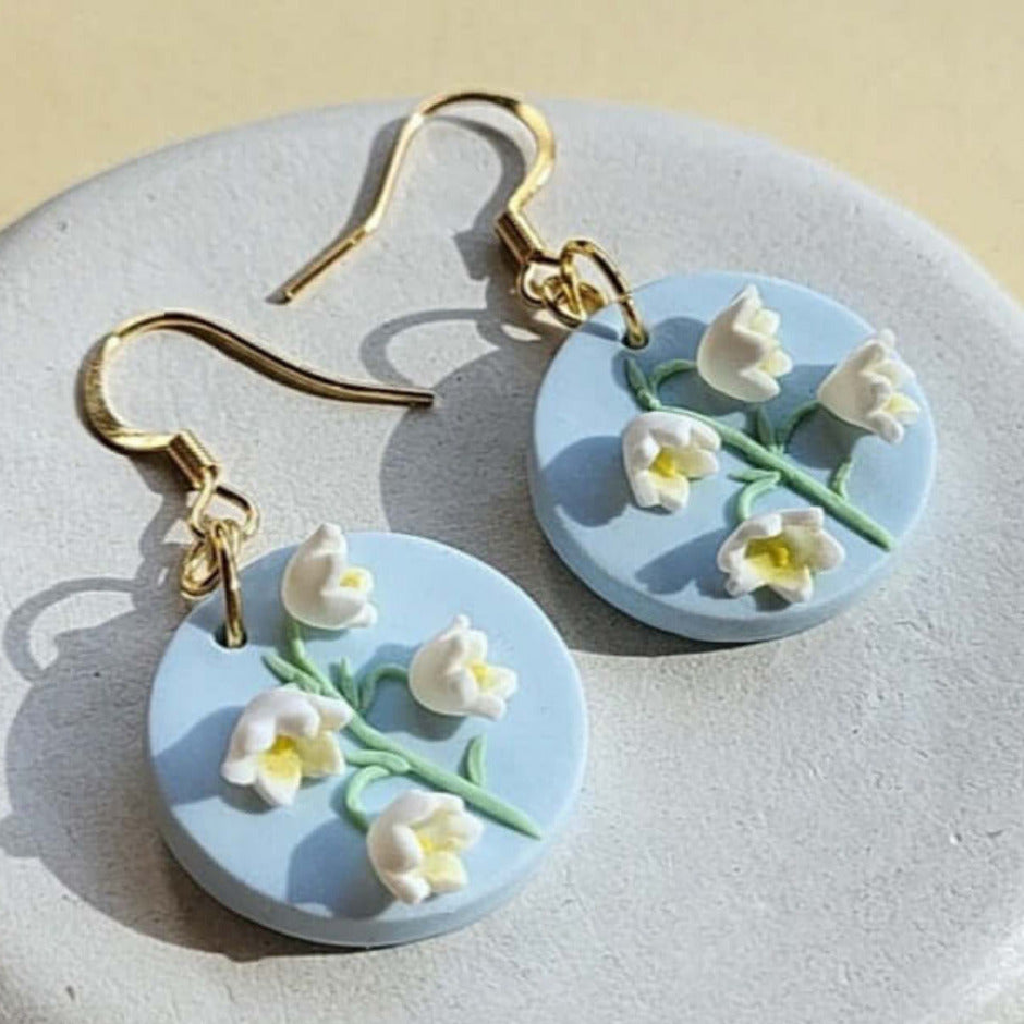 Bell orchid polymer clay earrings - Rankų darbo auskarai „Pakalnutės“
