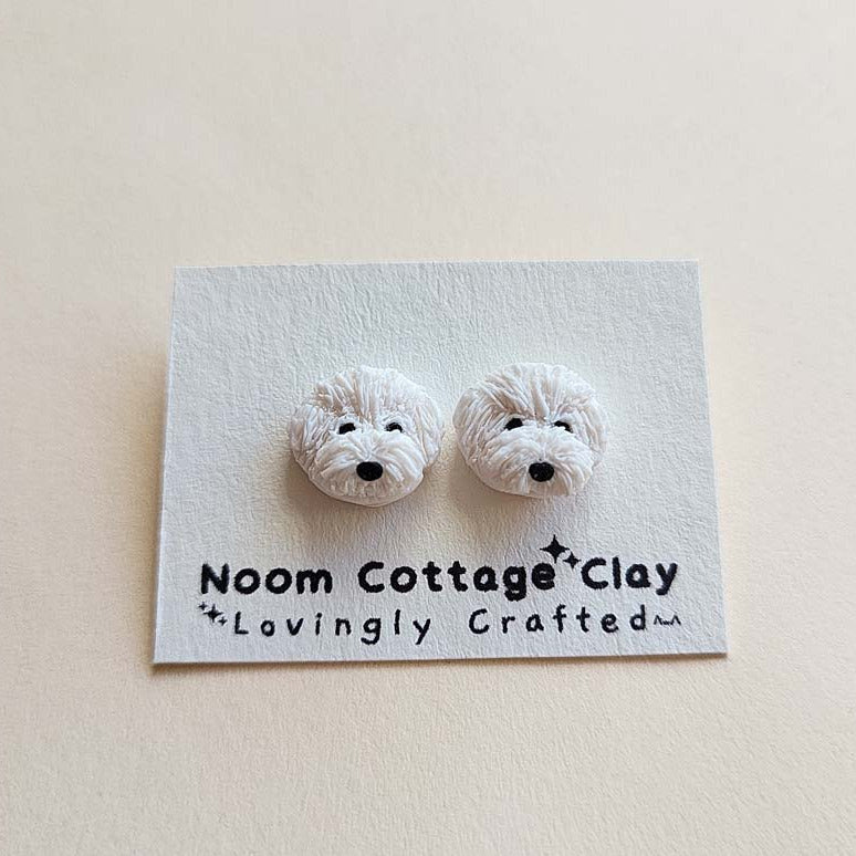 Cute Bichon Frise dog stud earrings handmade jewelry gift for dog owners and dog lovers