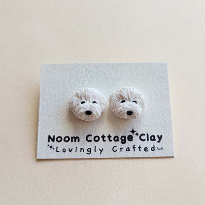 Cute Bichon Frise dog stud earrings handmade jewelry gift for dog owners and dog lovers