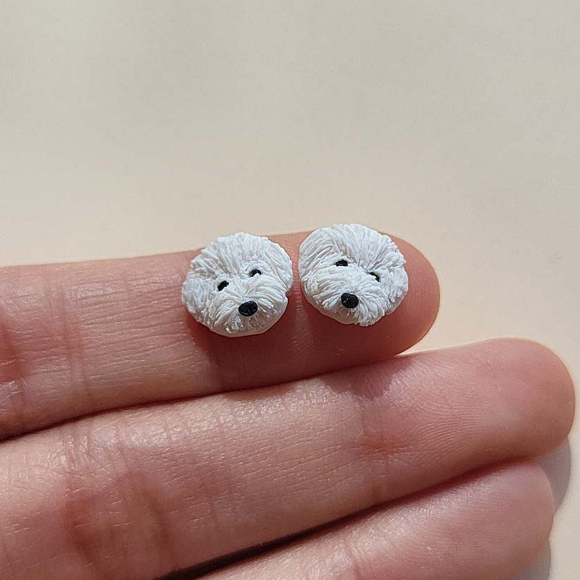 Cute Bichon Frise dog stud earrings handmade jewelry gift for dog owners and dog lovers