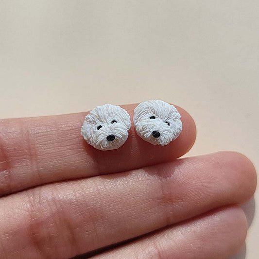 Cute Bichon Frise dog stud earrings handmade jewelry gift for dog owners and dog lovers