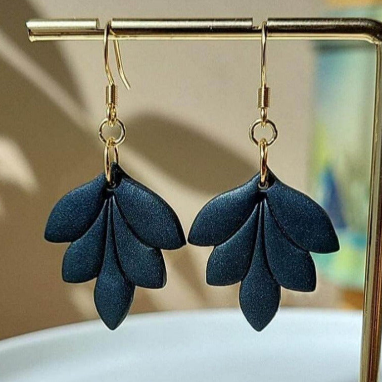 Minimalist black leaf clay earrings