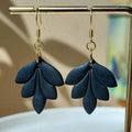 Minimalist black leaf clay earrings