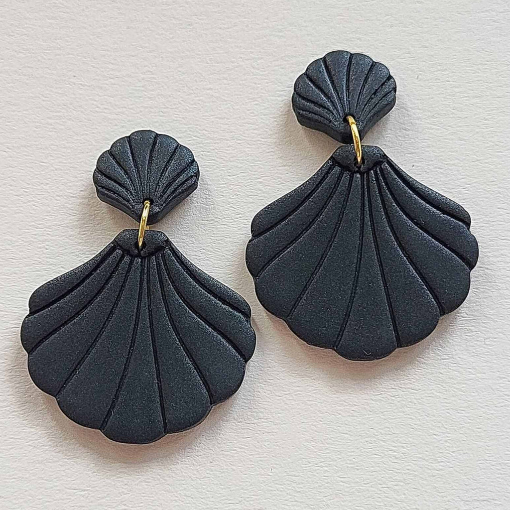 Black shell clay earrings