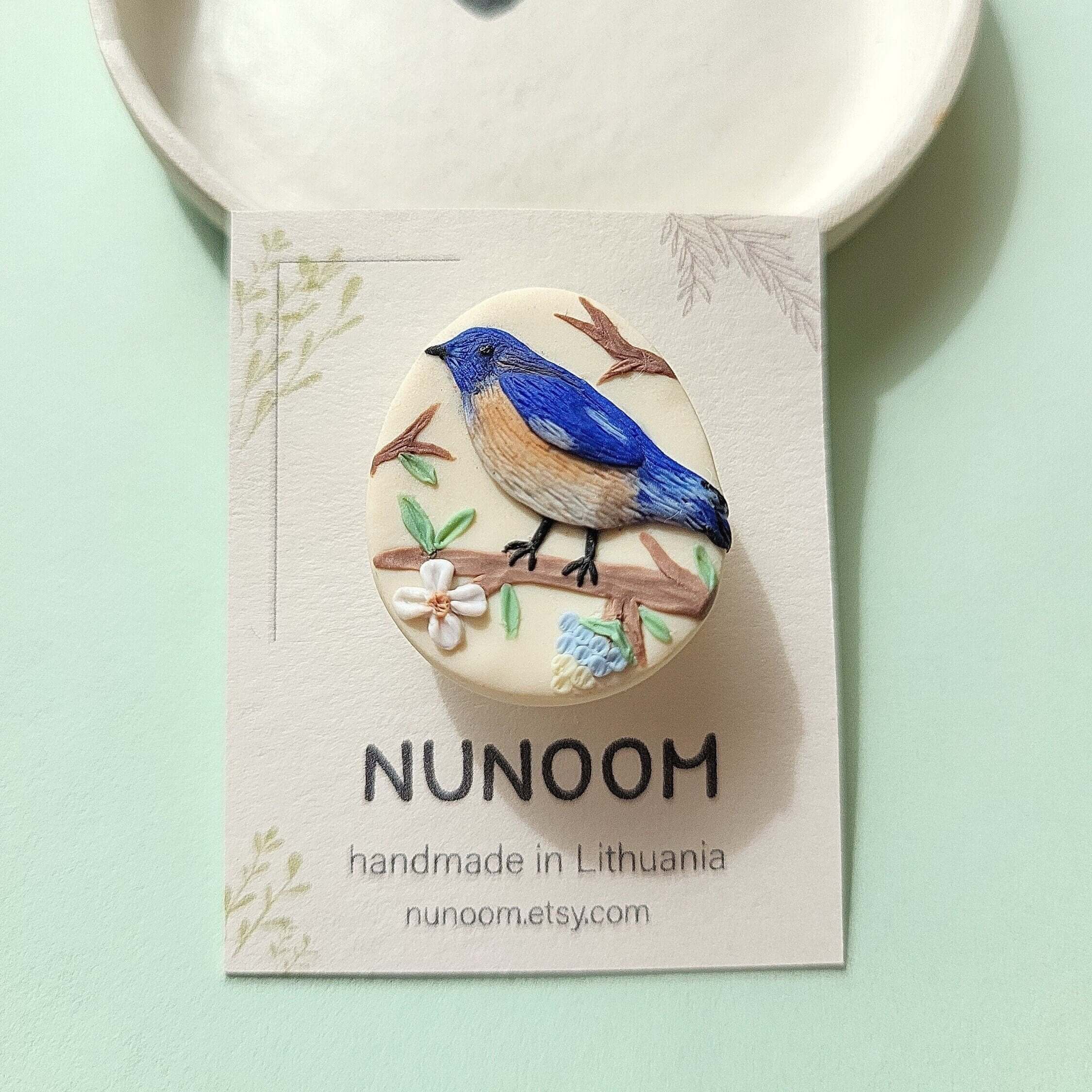 Handmade blue bird brooch