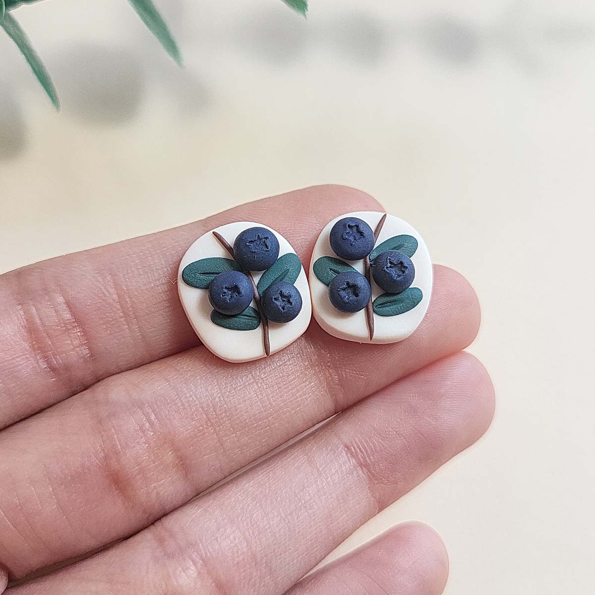 Cute handmade blueberry stud earrings - Rankų darbo auskarai su mėlynėmis