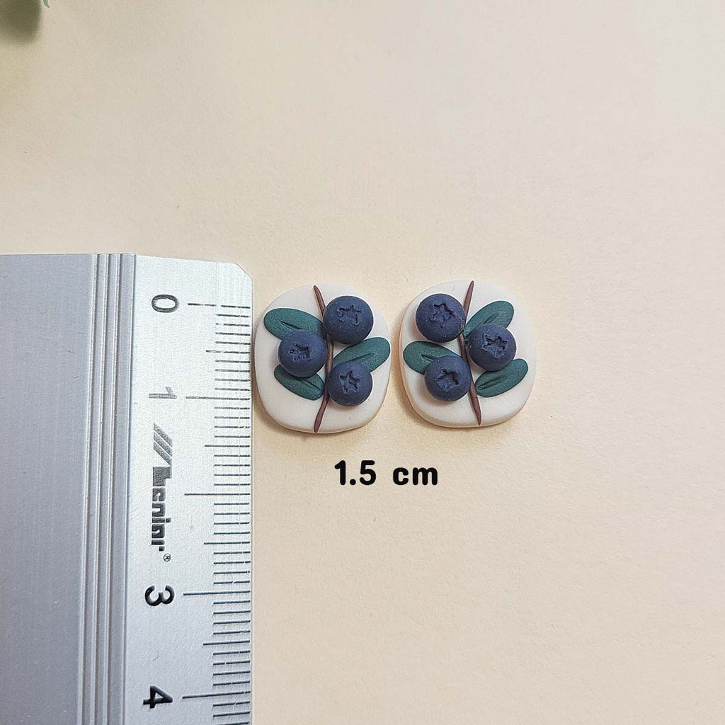 Cute blueberry stud earrings handmade from polymer clay - Rankų darbo auskarai su mėlynėmis