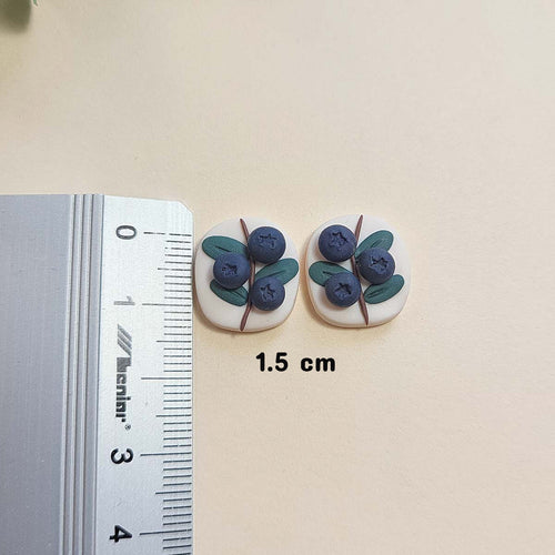 Cute blueberry stud earrings handmade from polymer clay - Rankų darbo auskarai su mėlynėmis